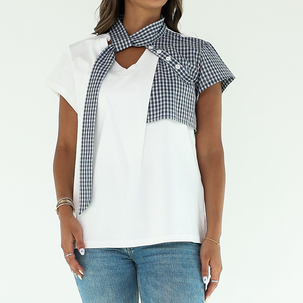 Checked Top White