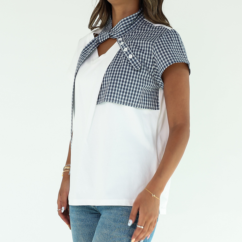 Checked Top White