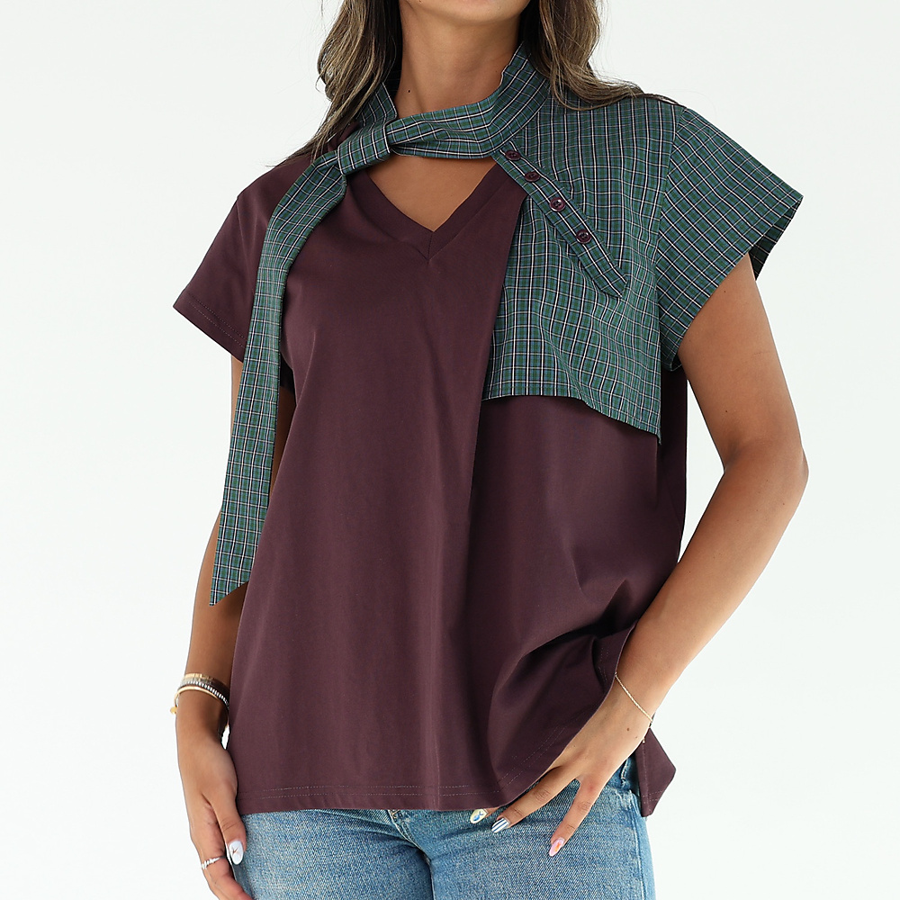 Checked Top Burgandy