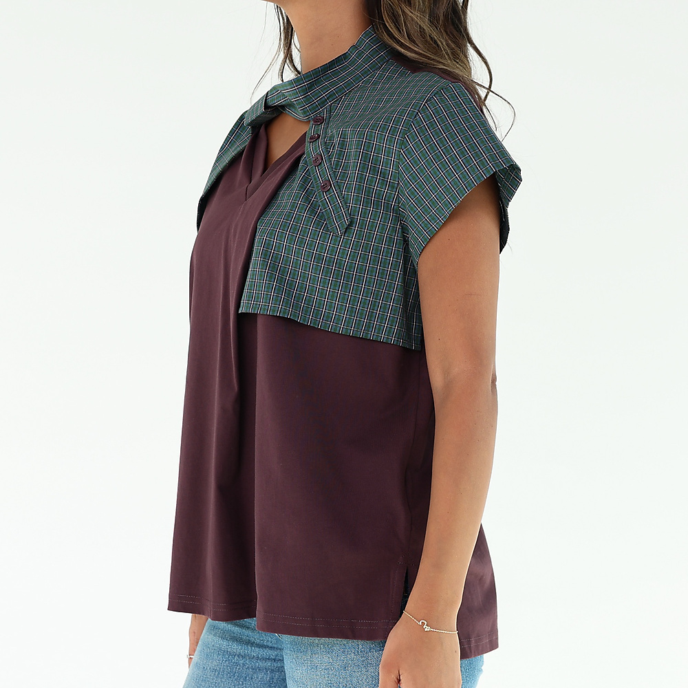 Checked Top Burgandy
