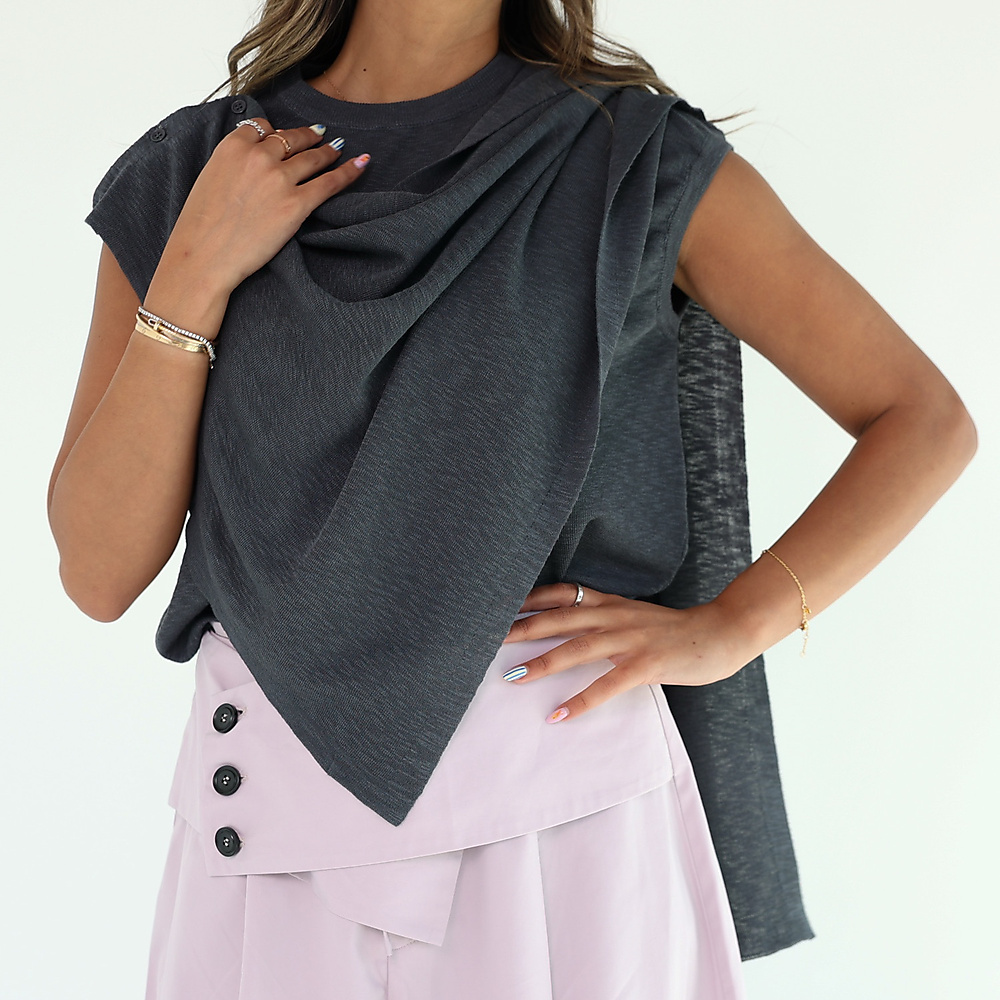 Grey Drape Cape Top