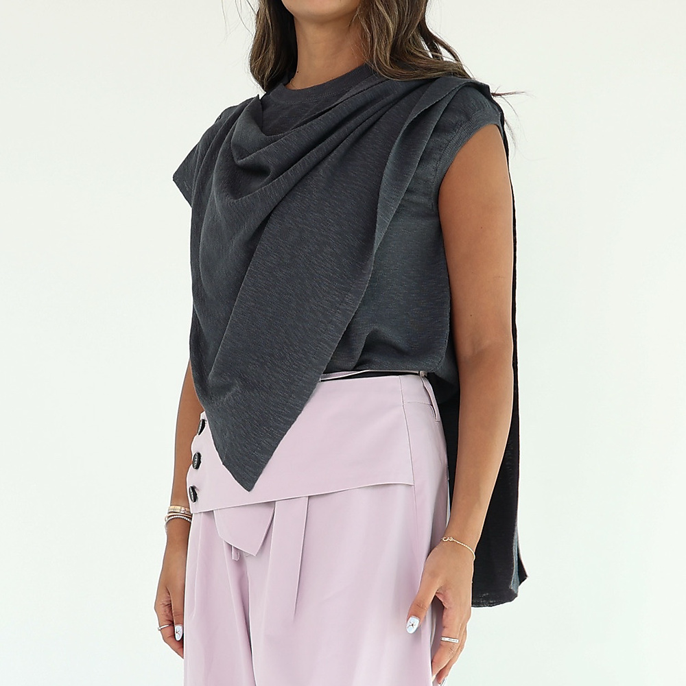 Grey Drape Cape Top