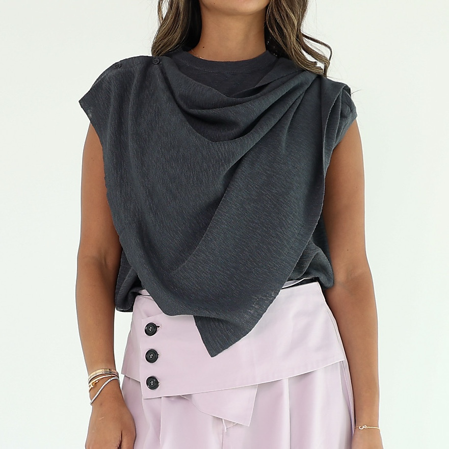 Grey Drape Cape Top