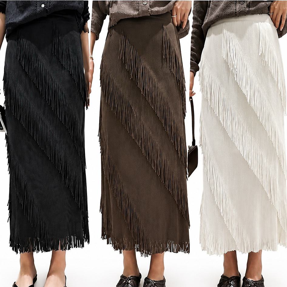 Fringe Maxi Skirt Stretch