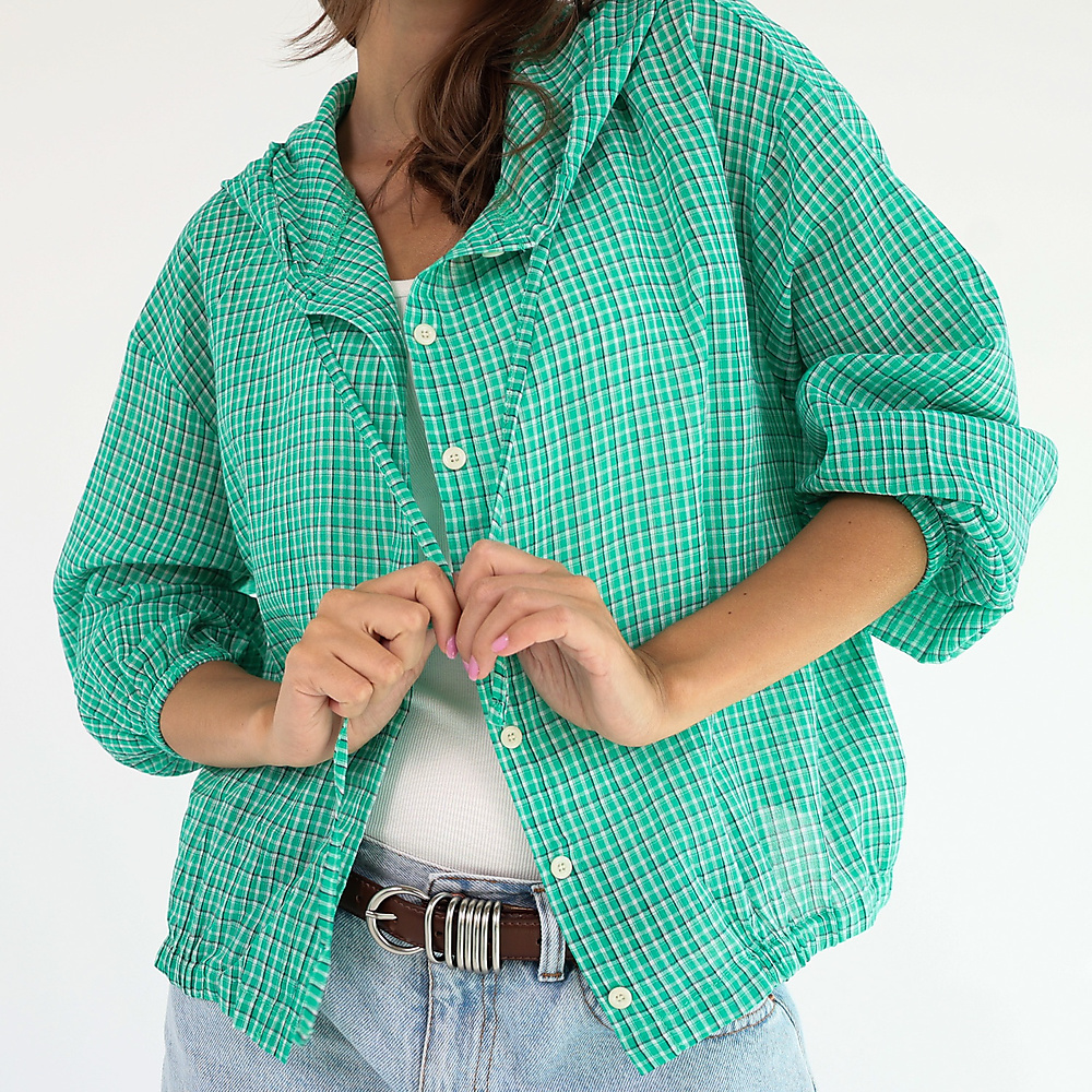 Check Hooded Shirt ( Green )