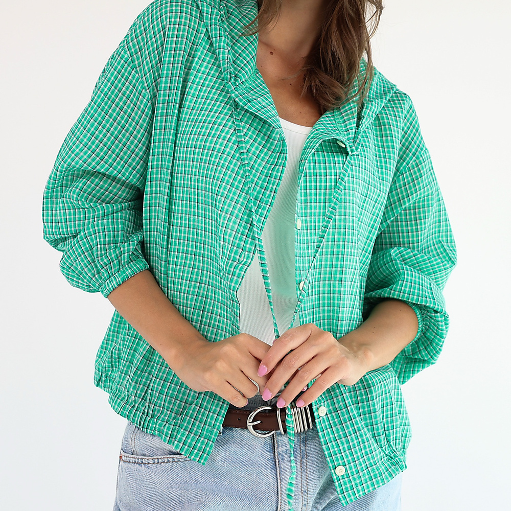 Check Hooded Shirt ( Green )