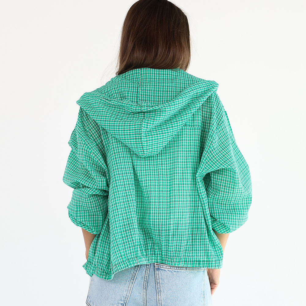 Check Hooded Shirt ( Green )