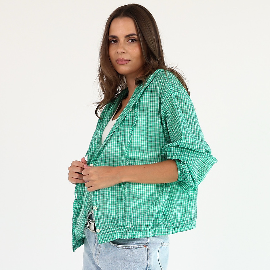 Check Hooded Shirt ( Green )