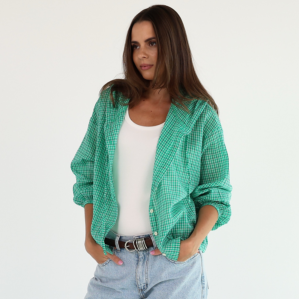 Check Hooded Shirt ( Green )