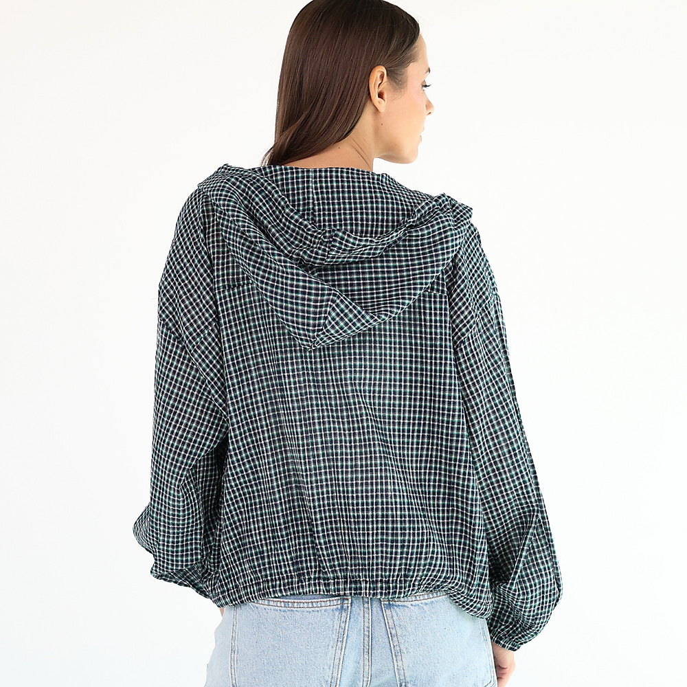 Check Hooded Shirt ( Navy Blue )