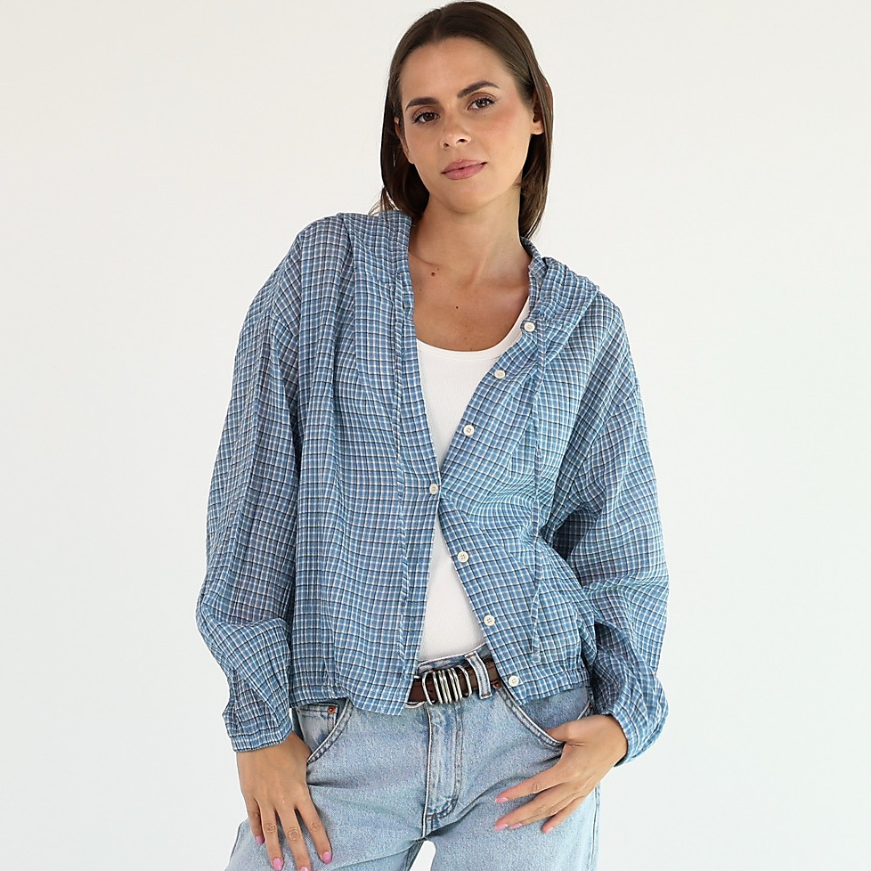 Check Hooded Shirt ( light Blue )