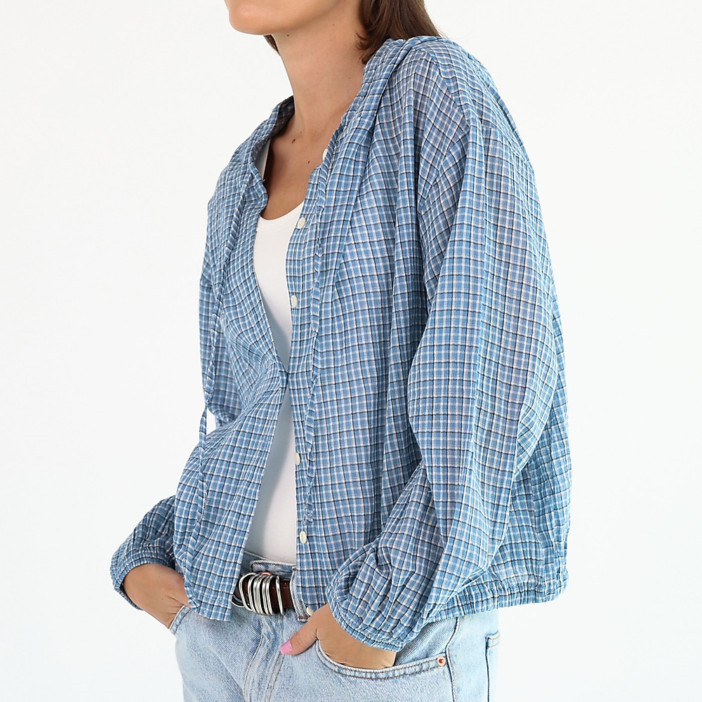 Check Hooded Shirt ( light Blue )