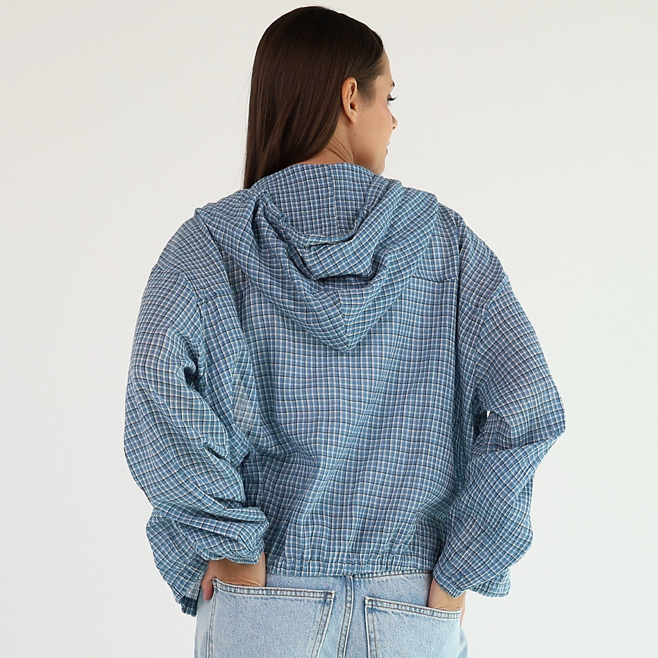 Check Hooded Shirt ( light Blue )