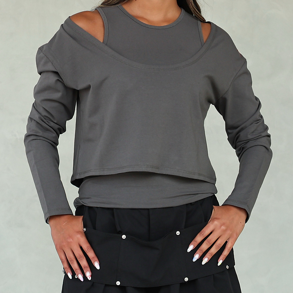 The Layered Off-Shoulder Top _ Charcoal