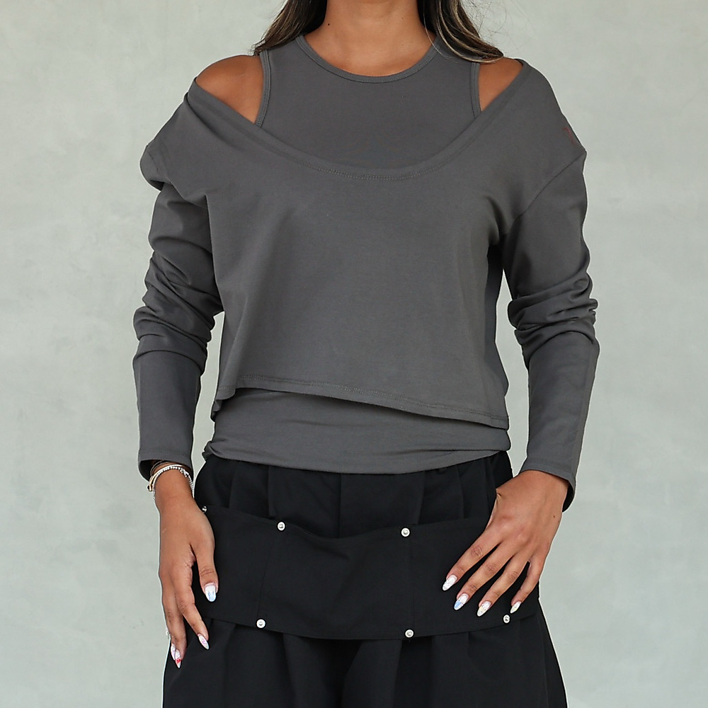 The Layered Off-Shoulder Top _ Charcoal