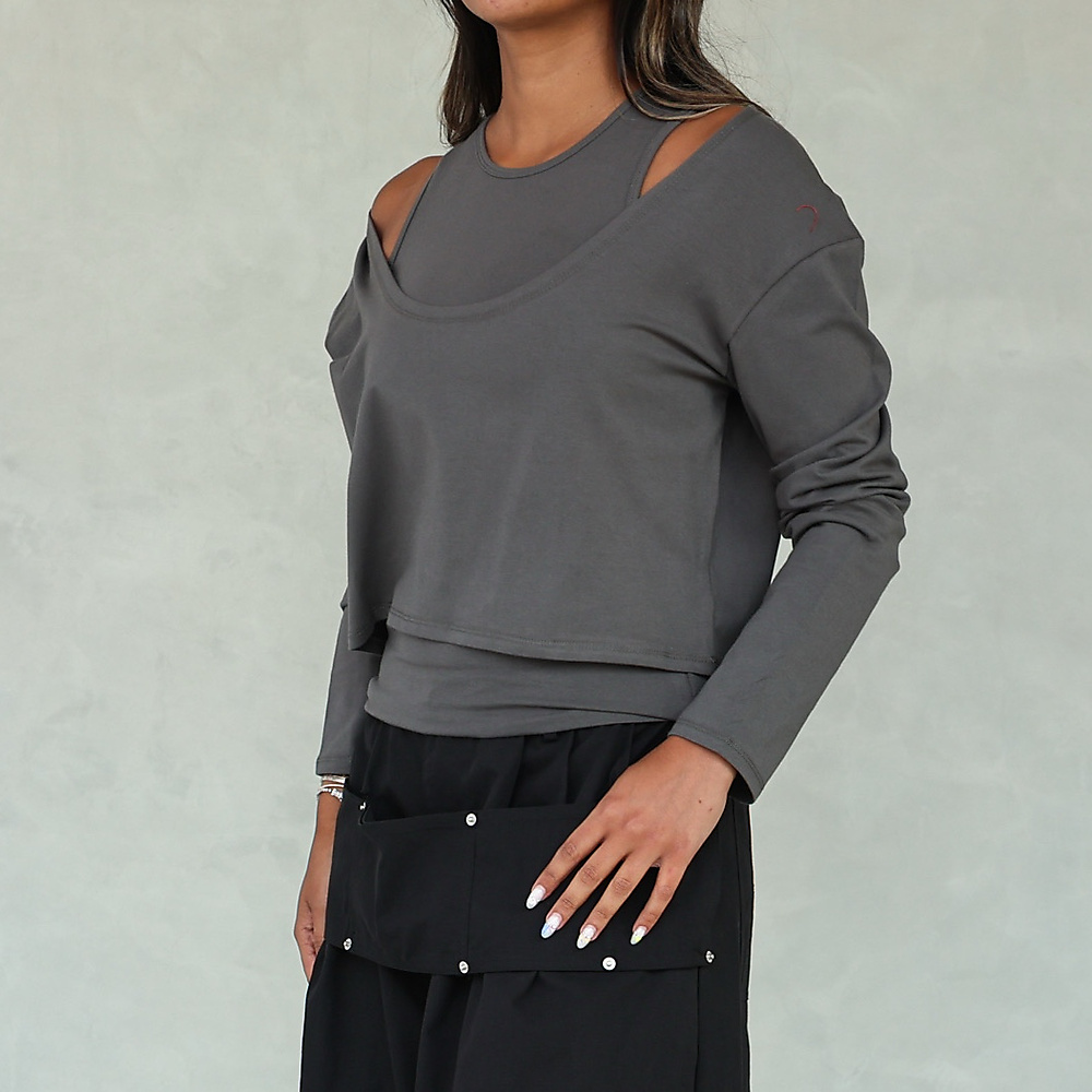 The Layered Off-Shoulder Top _ Charcoal