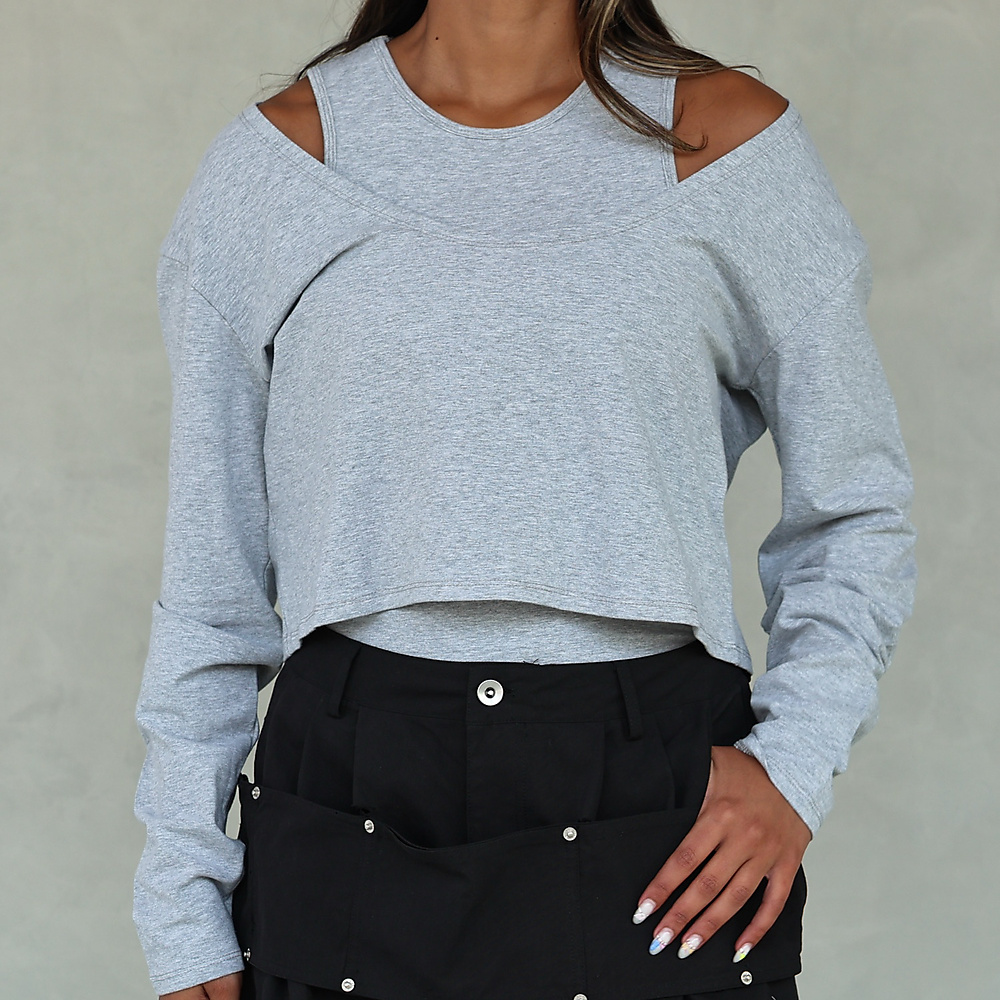 The Layered Off-Shoulder Top _ Grey