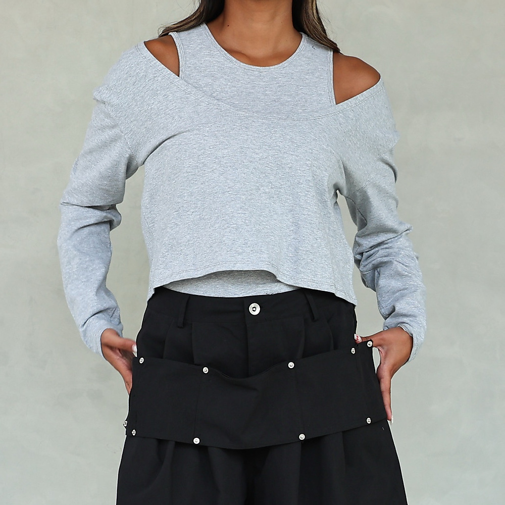 The Layered Off-Shoulder Top _ Grey
