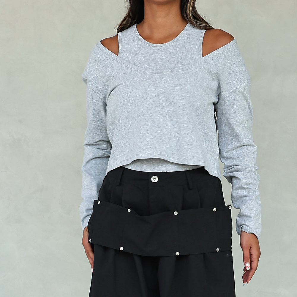 The Layered Off-Shoulder Top _ Grey