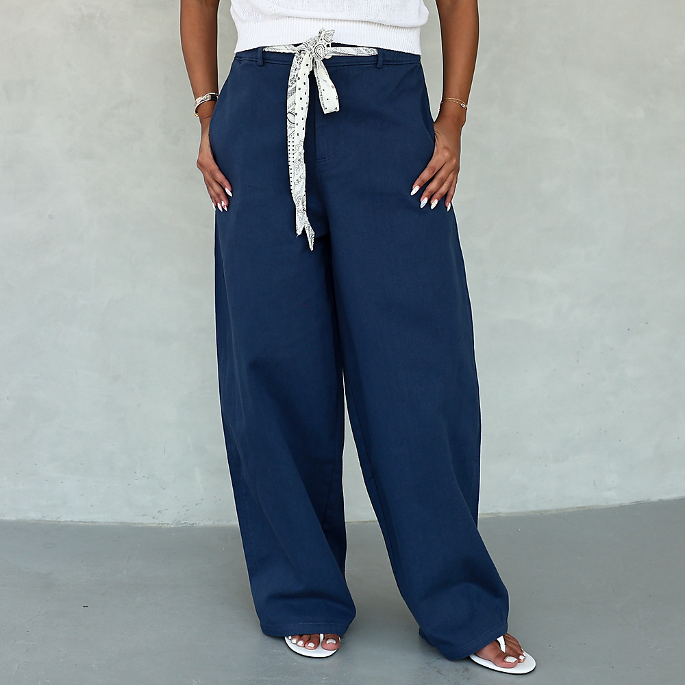 The Bandana Wide-Leg Pants – Navy Blue