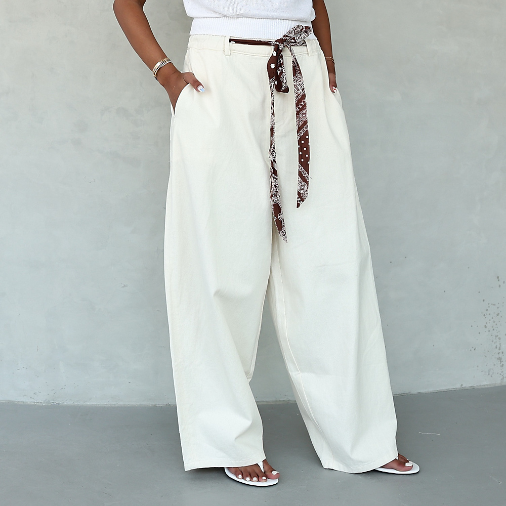The Bandana Wide-Leg Pants – Beige