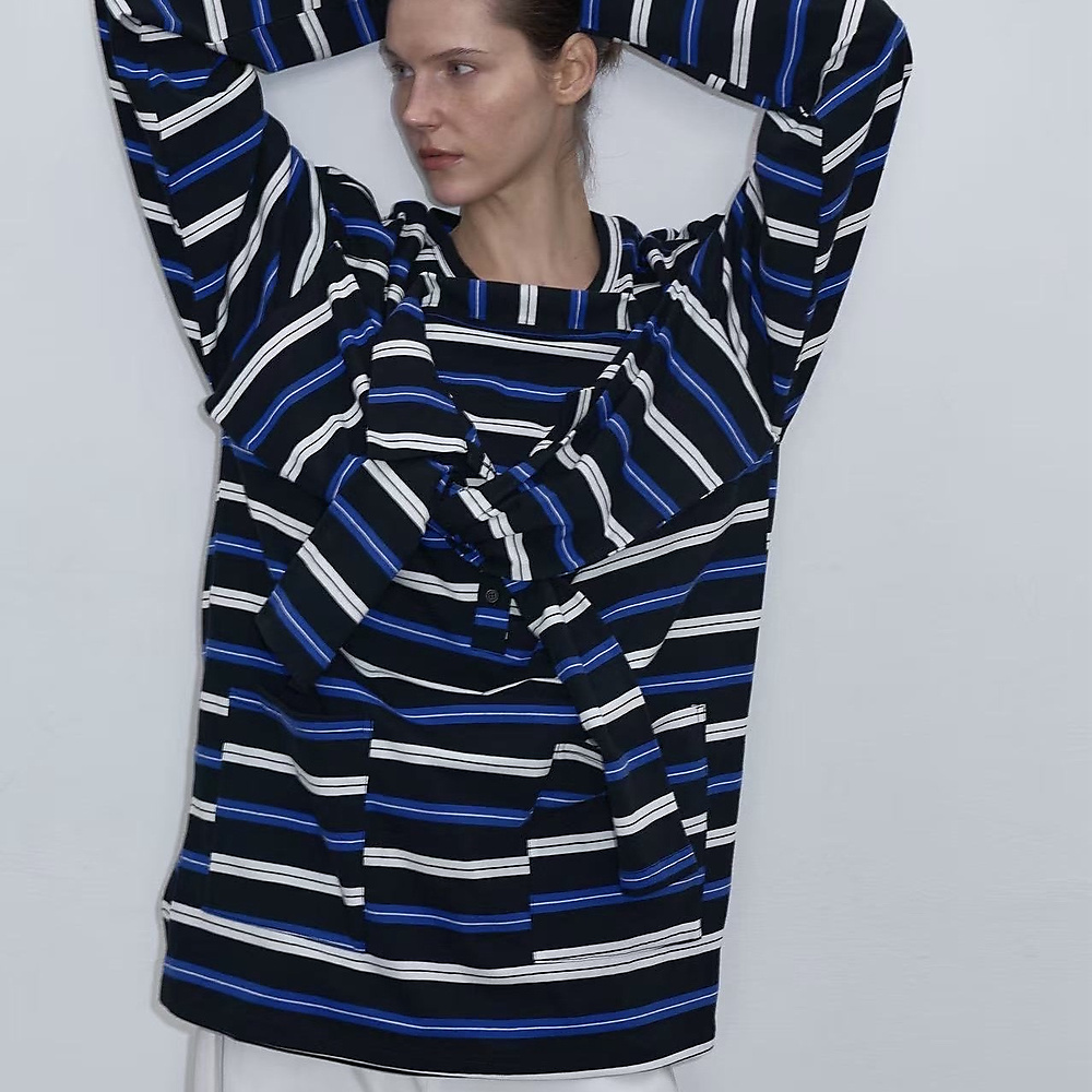Double Take Stripe Tee Black