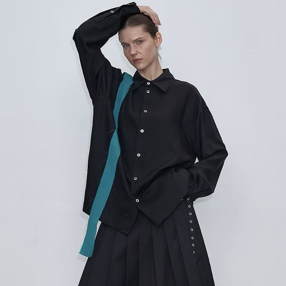 Contrast Strap Shirt Black