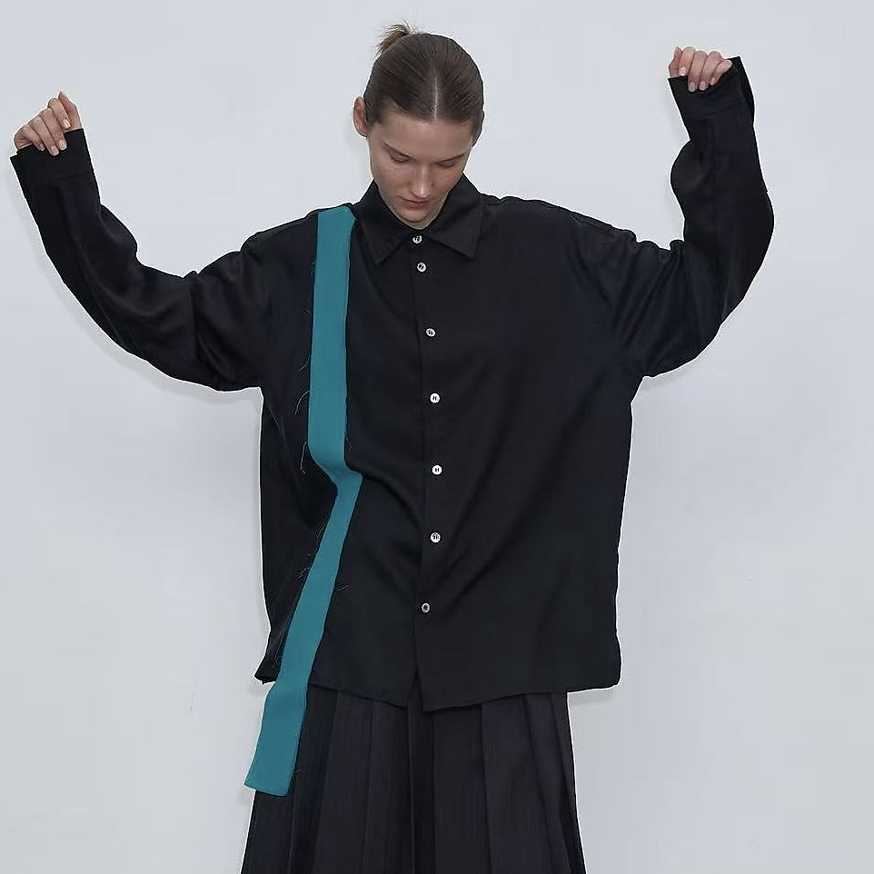 Contrast Strap Shirt Black