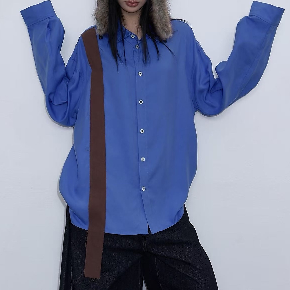 Contrast Drop Strap Shirt Blue