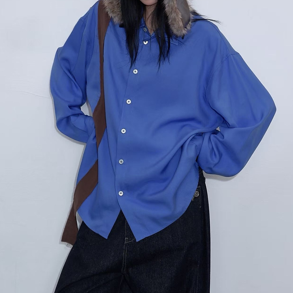 Contrast Drop Strap Shirt Blue