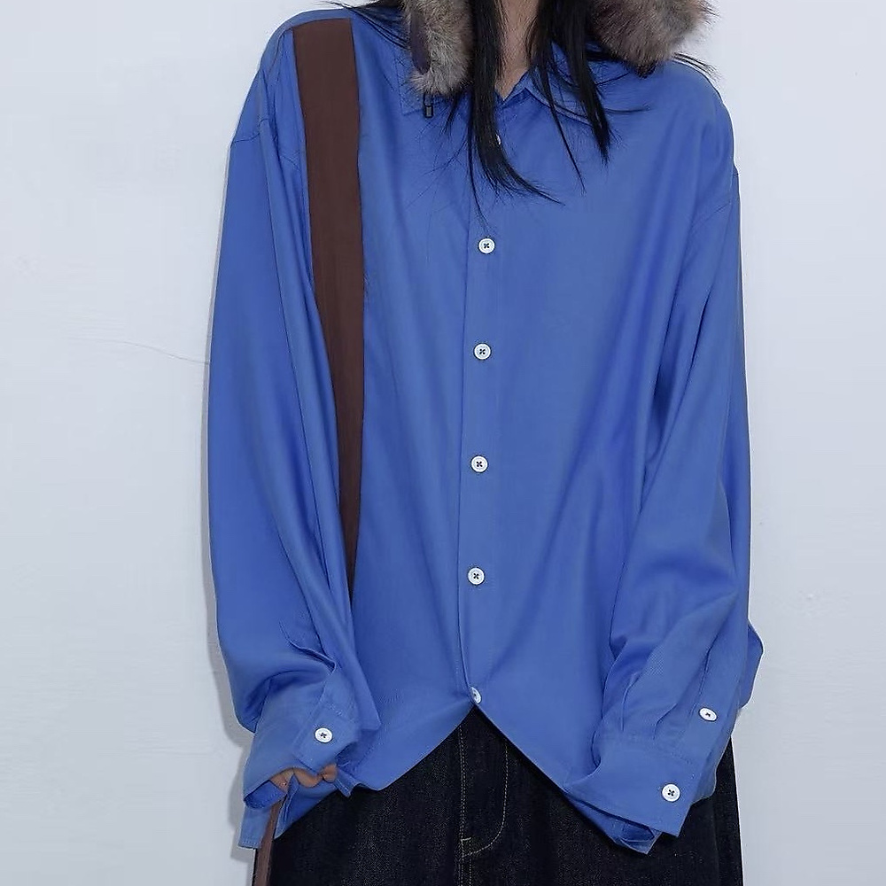 Contrast Drop Strap Shirt Blue