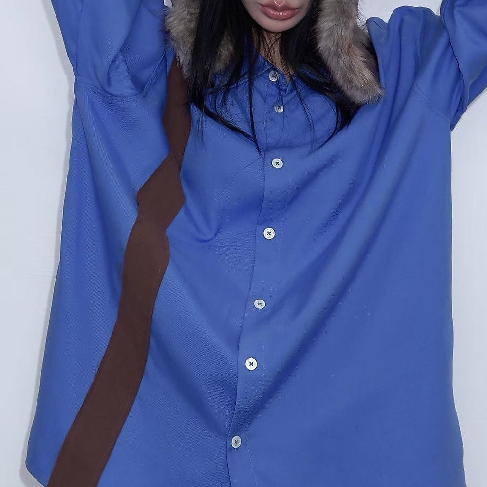 Contrast Drop Strap Shirt Blue