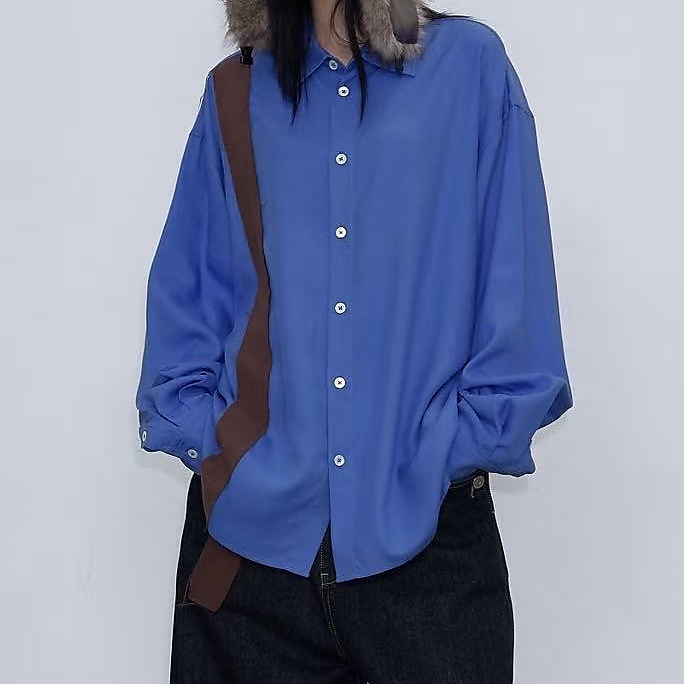Contrast Drop Strap Shirt Blue