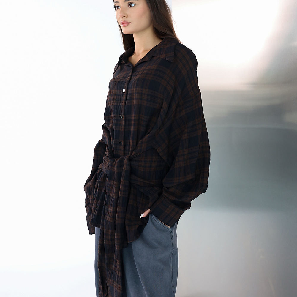 Twofold Plaid Shirt Brown