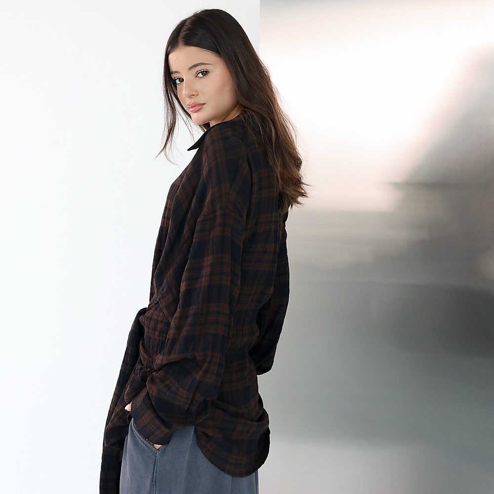 Twofold Plaid Shirt Brown