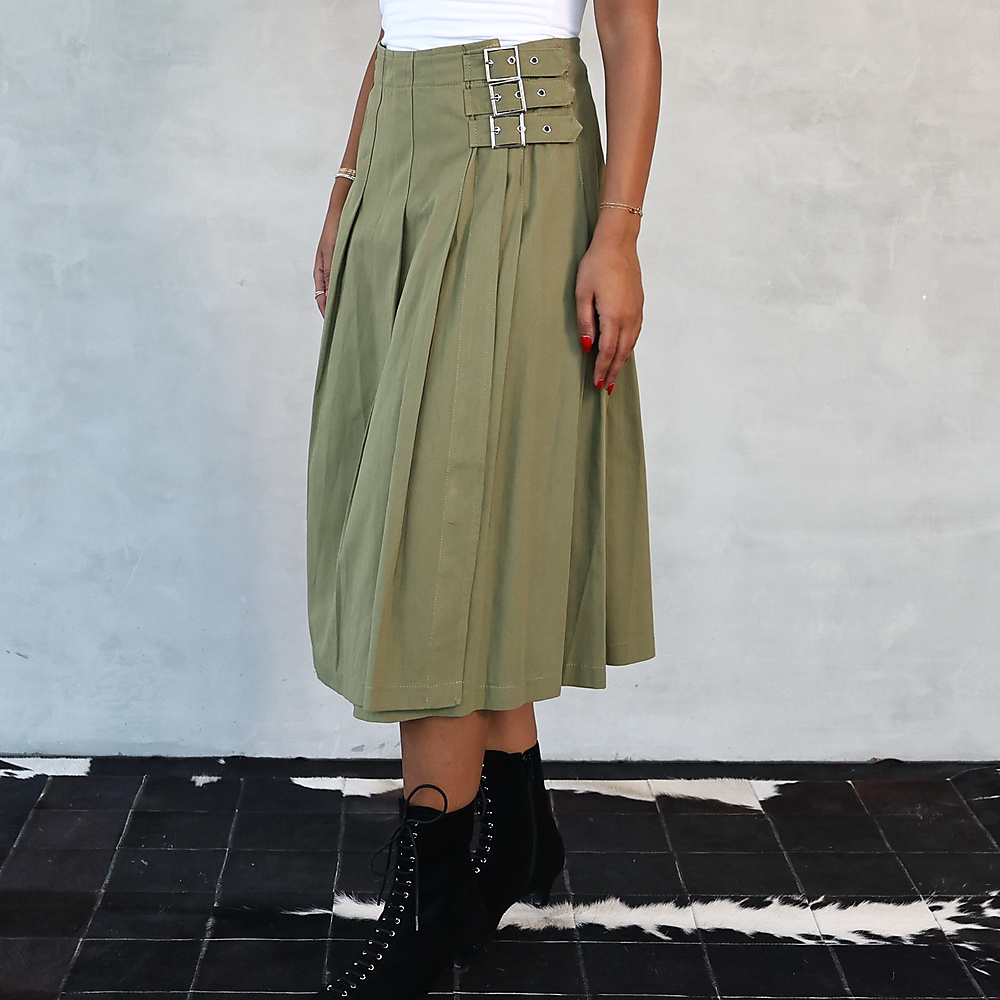 Olive belted skirt