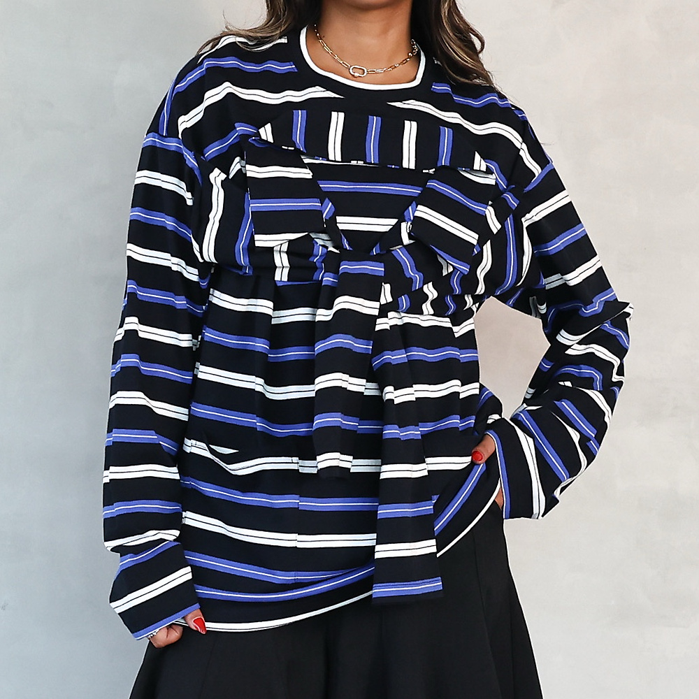 Double Take Stripe Tee Black