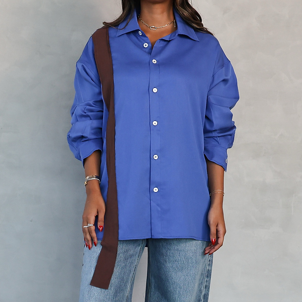 Contrast Drop Strap Shirt Blue