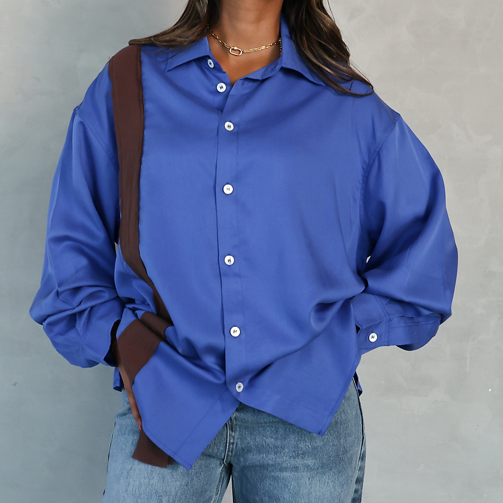 Contrast Drop Strap Shirt Blue