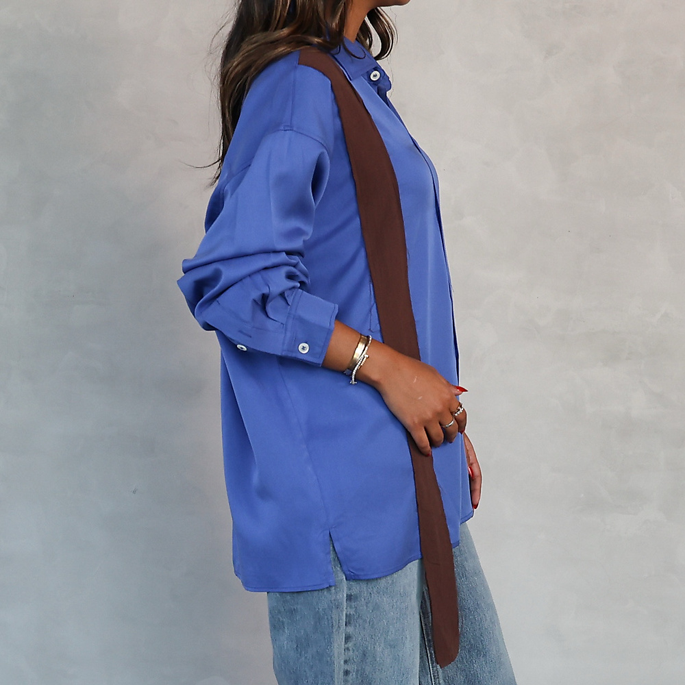 Contrast Drop Strap Shirt Blue