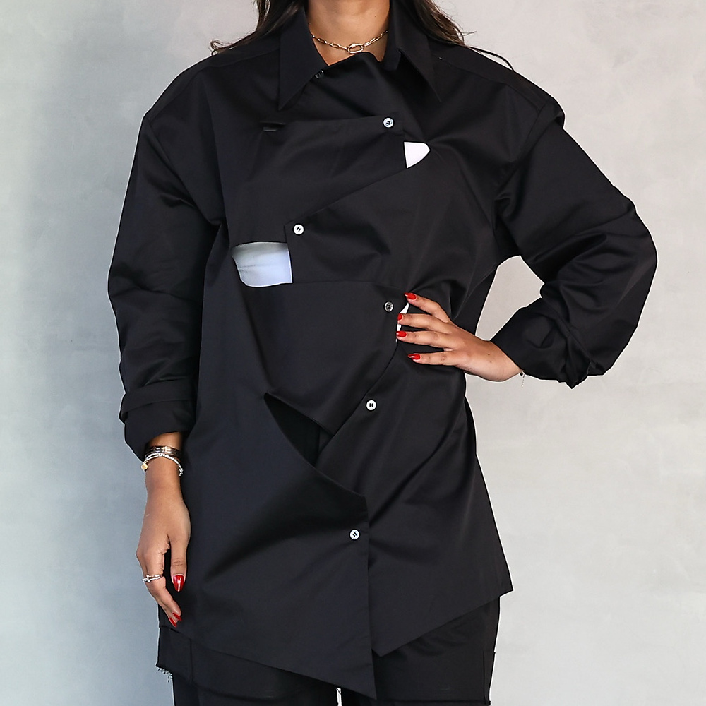 Offset Panel Shirt Black