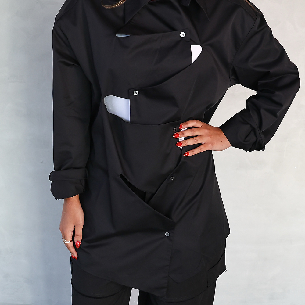 Offset Panel Shirt Black