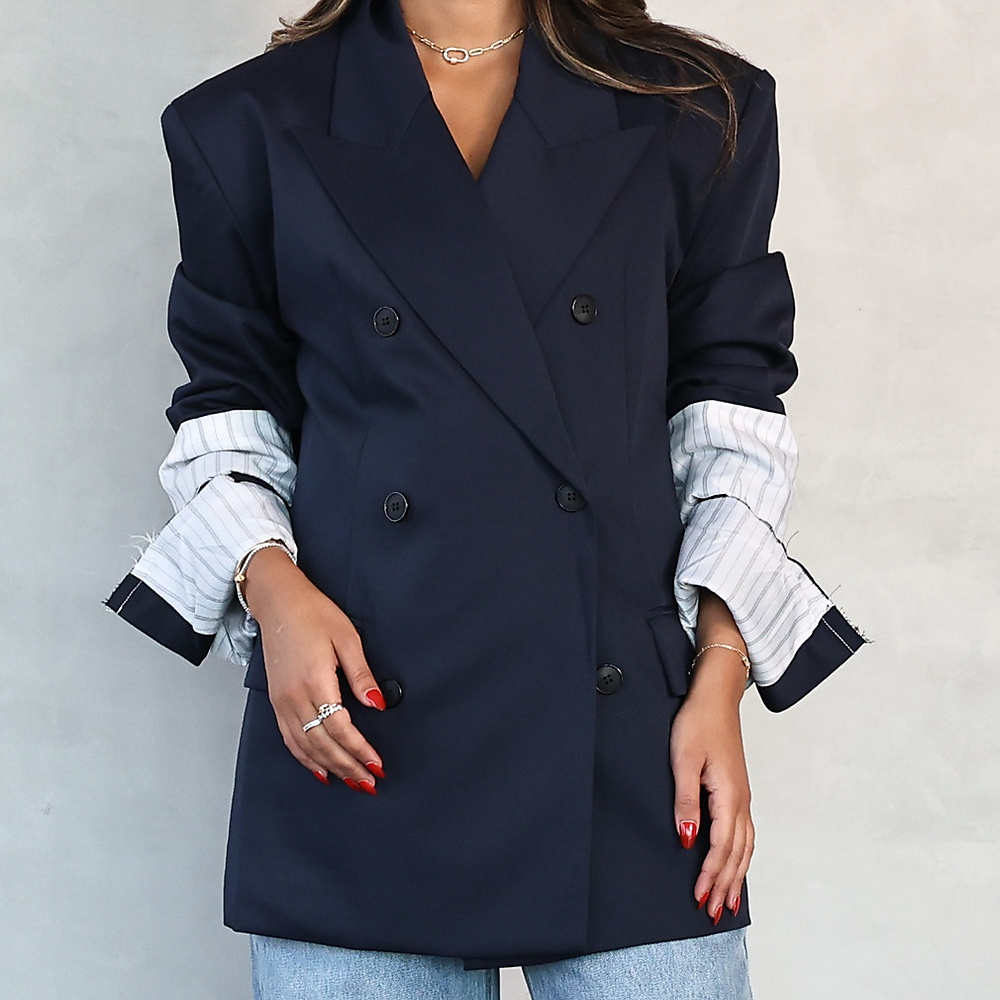 Layered Cuff Blazer Navy Blue