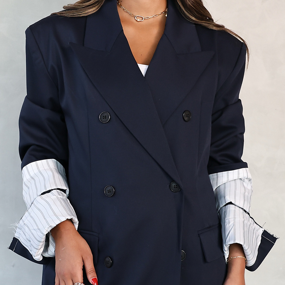 Layered Cuff Blazer Navy Blue
