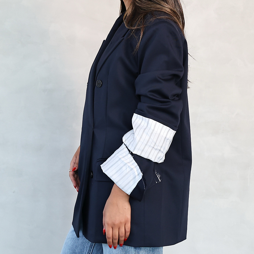 Layered Cuff Blazer Navy Blue
