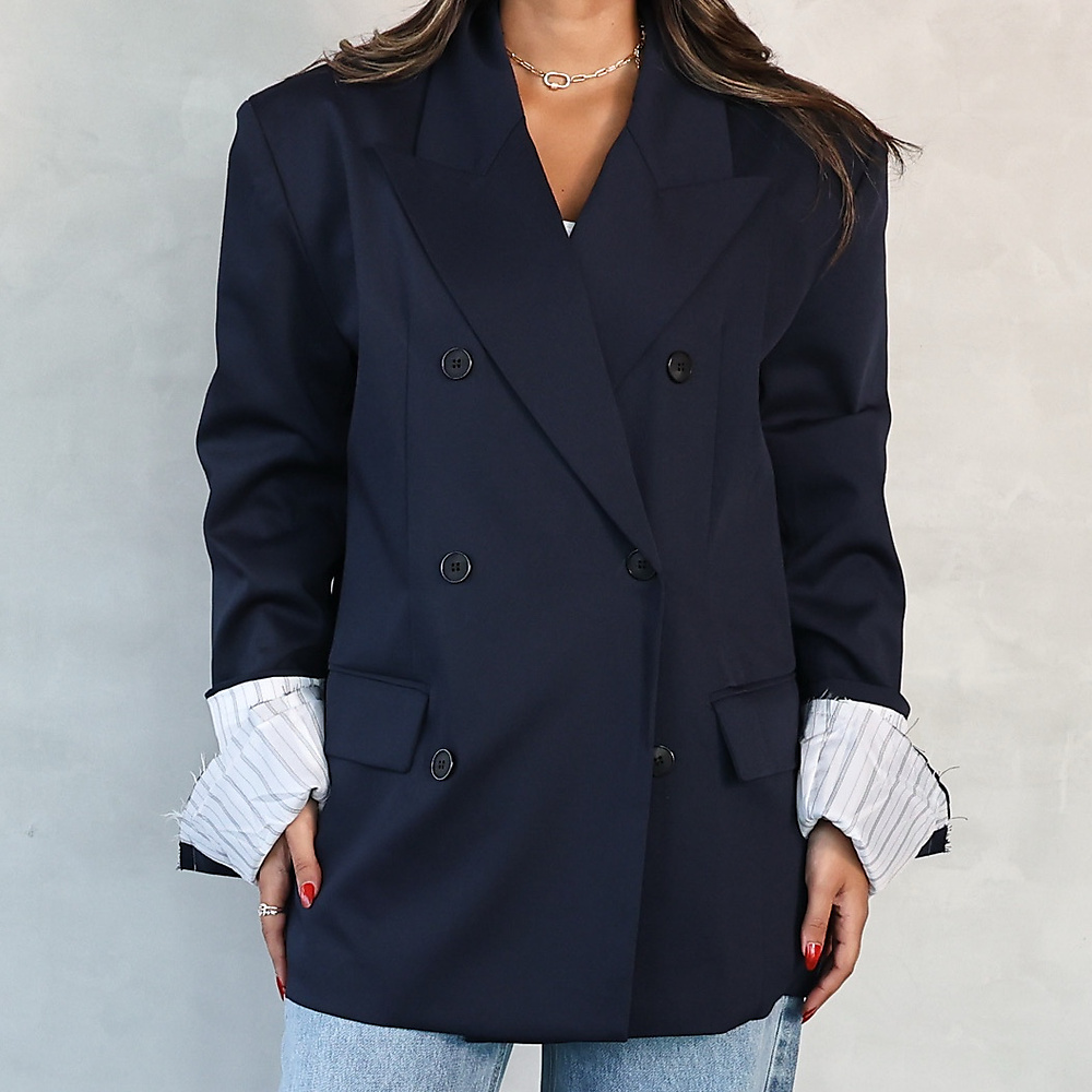 Layered Cuff Blazer Navy Blue
