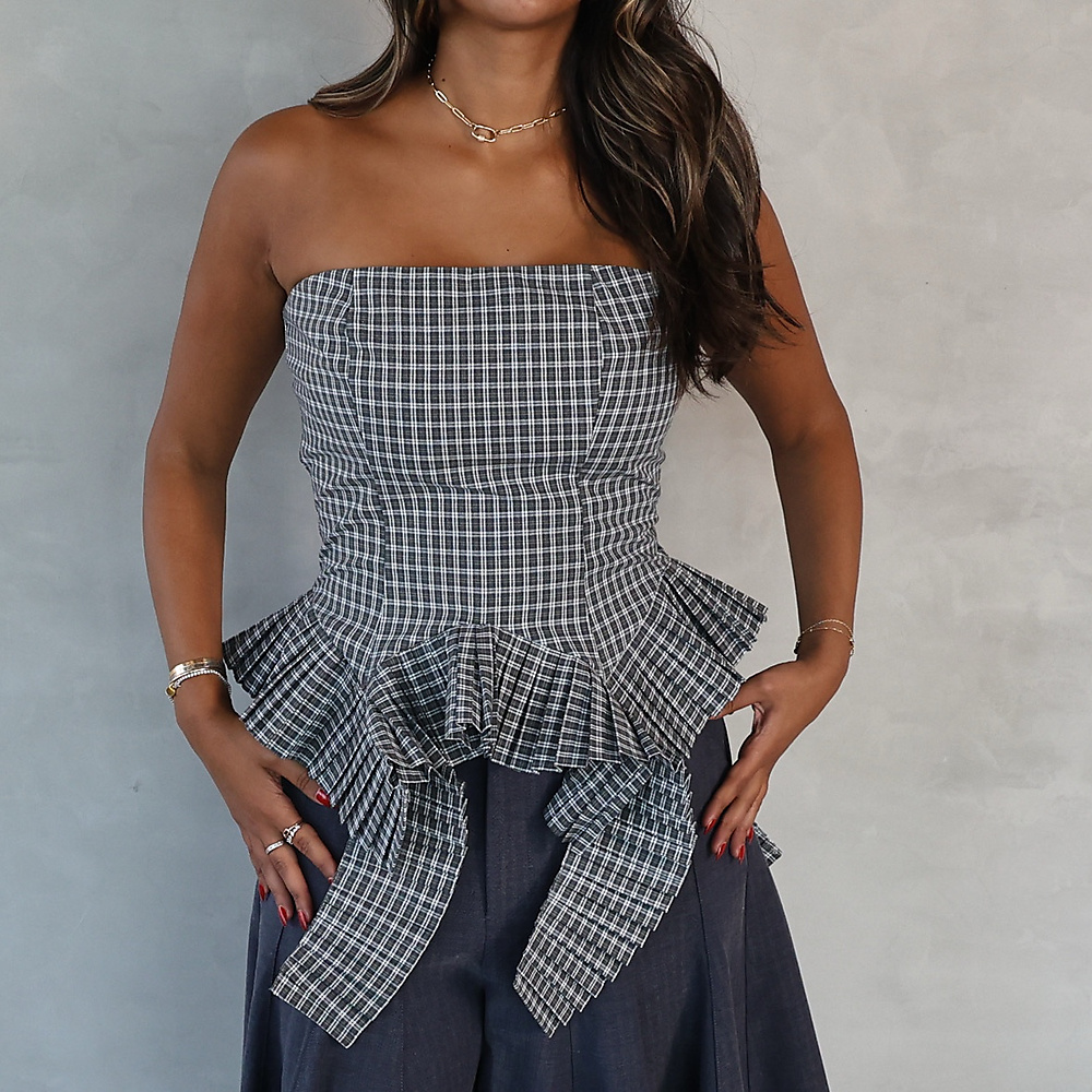 Plaid Corset Top Grey
