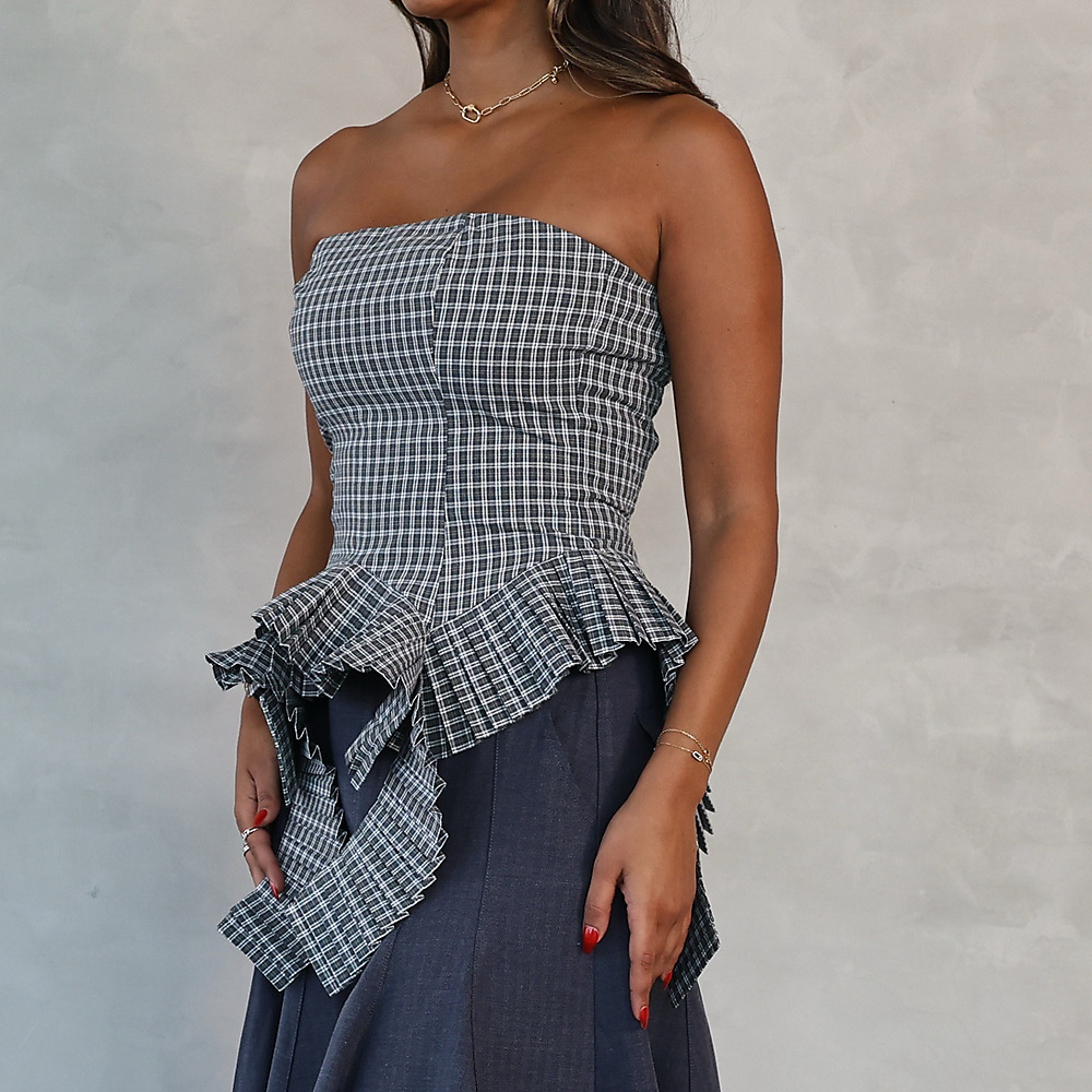 Plaid Corset Top Grey