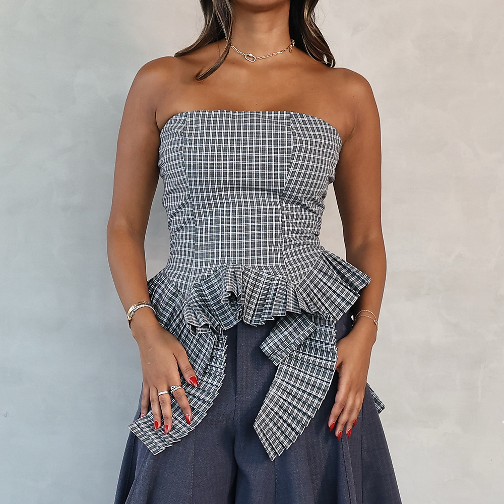 Plaid Corset Top Grey