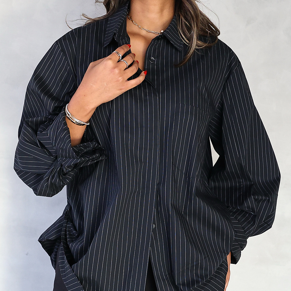Oversized Pinstripe Shirt Black